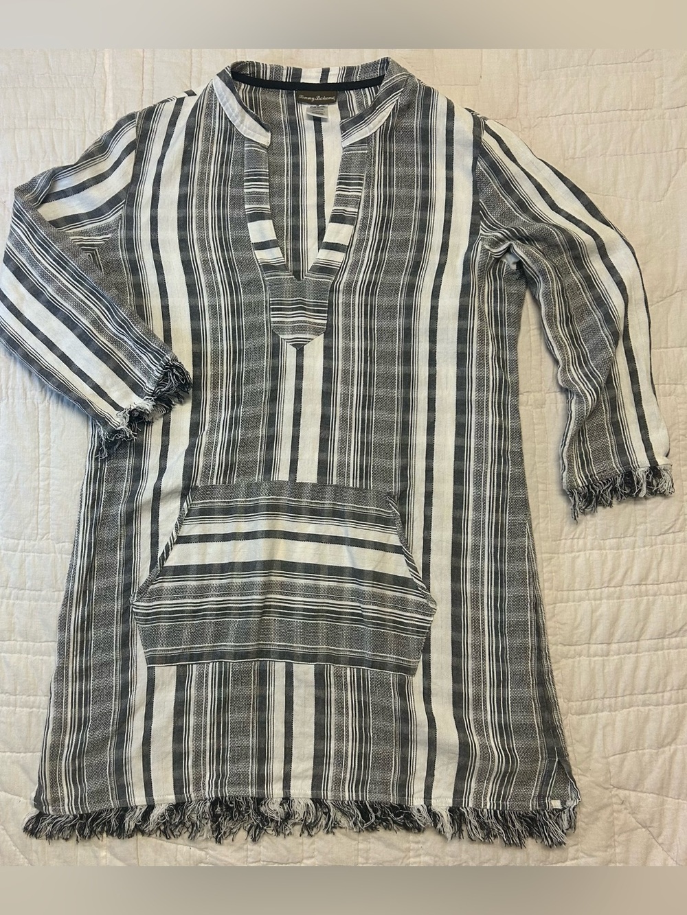 Tommy Bahama Cotton Swim Cover Up Tunic Dress M Beach Coastal Fringe Boho
